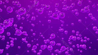 Looped screensaver with purple sparkling water bubbles smoothly floating up on a shiny background