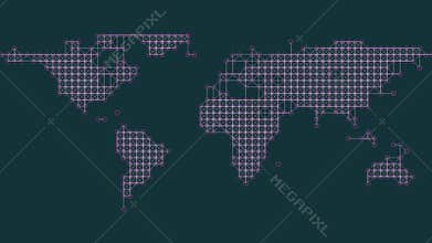 Stylized grid map global representation in pixelated dots