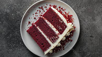 Delicious Red Velvet Cake Slice on White Plate