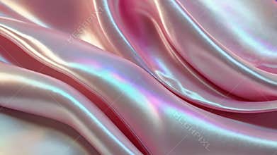 slow motion soft satin wave, light effect, white pink holographic colors, texture with smooth flowing patterns