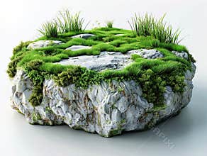 Grass 3D ground land green field earth garden soil isolated background section. Podium grass ground render illustration