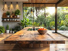 Kitchen background top counter interior wood blur home wooden empty room light white. Top kitchen product background