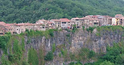 Drone video of the historic Catalan town of Castellfollit de la Roca