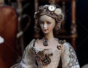Steampunk Clockwork Doll in Victorian Dress Portrait
