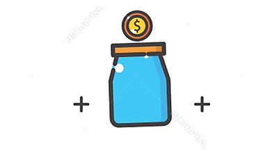 there is a jar with a dollar sign on it and a coin in it