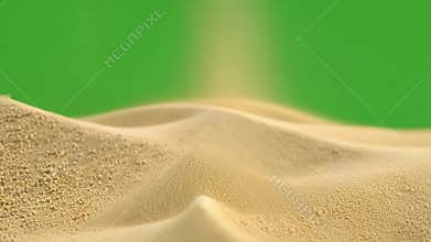 Like a neverending sandstorm tiny grains pour continuously forming delicate hills and valleys. Green screen chromakey.