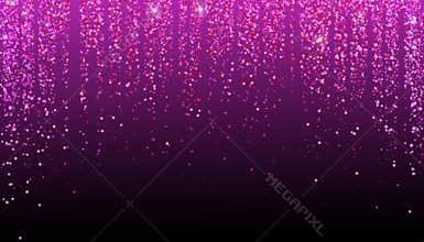 Pink rose gold glitter confetti holiday lights wedding background. Pink gold sparkle dots glitter festoons hanging