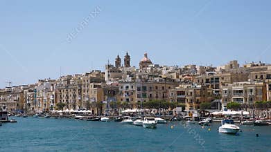 A Majestic View of Valletta&#x27;s Fortifications From the Grand Harbour. Valletta, the Capital City of Malta. The