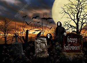 Halloween Ghosts Cemetery Bats
