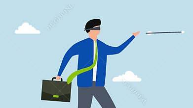 blind business vision, 4k animation of confused businessman blindfold throwing dart.