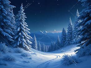 Night Winter Snow-Covered Landscape