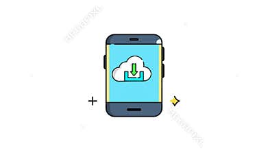 Smartphone screen with cloud and download arrow on a blue background