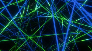 Looped background with abstract art composition made of glow blue and green lines with smooth shine effect