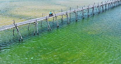 Aerial view of Mr Tiger wooden bridge at Phu Yen, Vietnam.
