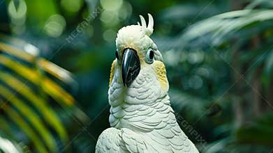 Cockatoo in lush tropical foliage, vibrant nature scene