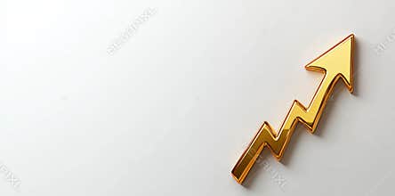 Isolated gold up arrow success on white 3D background with growth direction graph graphic symbol and investment