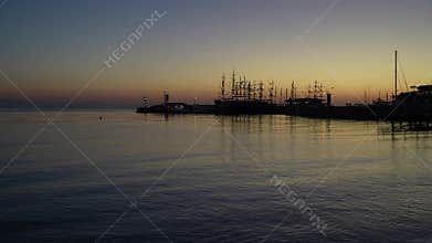 Sunrise at Kemer yacht marina in Antalya, Turkiye.