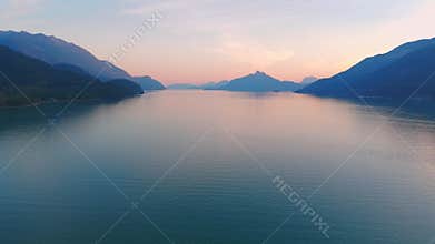 Aerial view of Howe Sound surrounded by mountains. British Columbia, Canada.