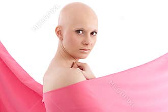 Bald woman in pink - Breast Cancer Awereness