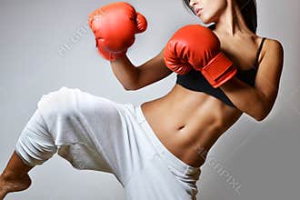 Beautiful woman boxing