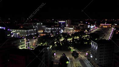 Aerial night illuminated Freedom Square speedup