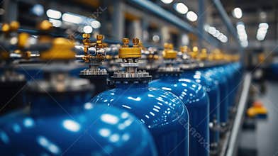 Industrial gas cylinders in a factory setting