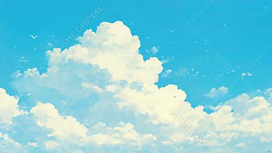 Gentle anime style clouds float across the sky