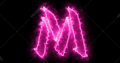 Neon M alphabet on black background.