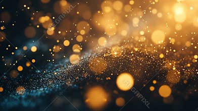 A shimmering gold dust effect, along with radiant fireflies and glowing glowworms. A modern illustration with golden