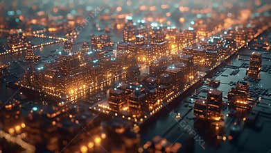 A virtual world with a gridlike structure representing various industries and their corresponding exportimport