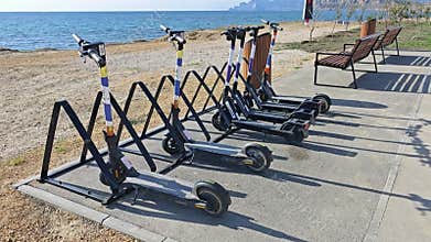 Modern electric scooters available for rent