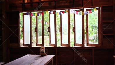 Wooden porch , Halfturn with landing , Thai style Patio.