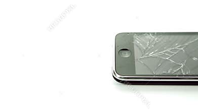 Destroyed mobile phone, smartphone on white background