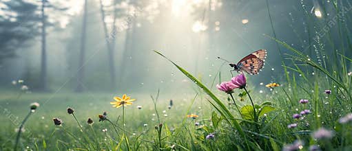 A gentle nature background featuring a single delicate butterfly perched on a vibrant flower ai generated