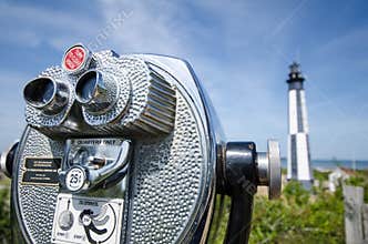 Observation viewfinder looking at Cape Henry Lightouse