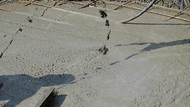 Concrete pouring, concrete works, monolith. Selective focus.