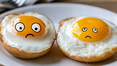 Fried Eggs with Cartoon Faces on Plate