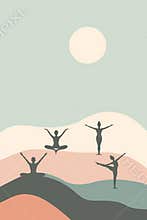 Vertical poster design in simple flat minimalistic style, calming pastel background with flat