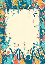A doodle style concert poster with sketches of a band performing, audience clapping, and music notes