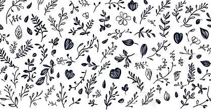 Rustic leaf branch wreaths set. Hand-drawn sketch doodle style leaves. Flourish branches and laurel flowers for borders