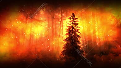 Trees Consumed by Flames and Shrouded in Thick, Rolling Smoket