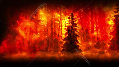 Trees Consumed by Flames and Shrouded in Thick, Rolling Smoket