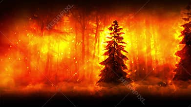 Trees Consumed by Flames and Shrouded in Thick, Rolling Smoket