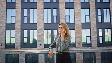 Professional lawyer consulting cellphone business street. Businesswoman calling