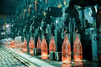 Row of hot orange glass bottles