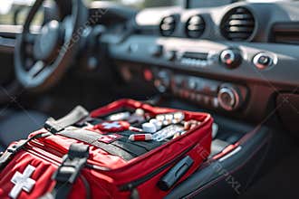 Emergency First Aid Kit in Car.