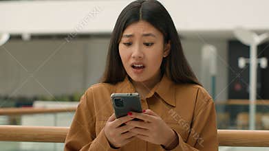 Stressed annoyed upset woman Asian girl korean chinese multiethnic businesswoman displeased office manager client ceo