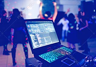 DJ laptop at party
