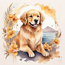 Watercolor Golden Retriever Clipart ( for portrait, background, etc )