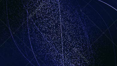 Looped animation of abstract technology structure made of bright particles and motion of digital data flow